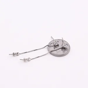S925 sterling silver box chain threader earrings with cubic zirconia and pearl cup tray