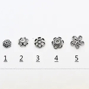 Five styles of vintage 925 silver flower bead caps for DIY jewelry and bracelet making