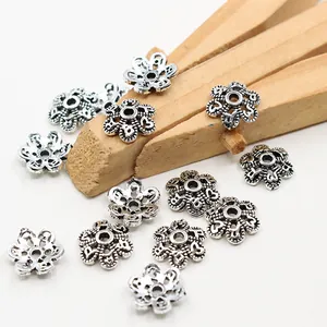 Retro 925 silver flower bead caps for DIY jewelry making featuring vintage floral design