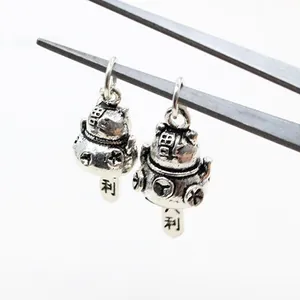 Retro S925 sterling silver Lucky Cat pendants with vintage finish for DIY jewelry