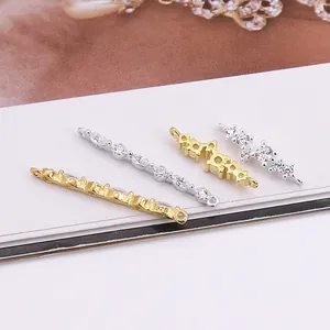 S925 sterling silver bar pendant with pavé cubic zirconia for DIY jewelry making