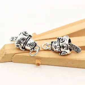Retro S925 sterling silver lucky cat pendant charms with auspicious carvings for DIY jewelry
