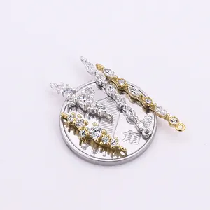 Sparkling S925 sterling silver bar connector with cubic zirconia for jewelry making