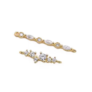 S925 sterling silver gold-plated bar pendants with cubic zirconia for DIY jewelry