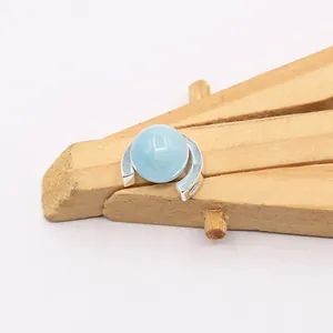 S925 sterling silver semi-circle frame with light blue gemstone bead for jewelry DIY