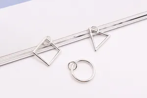 Polished S925 sterling silver geometric pendants in square triangle and circle shapes
