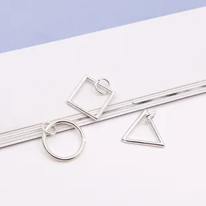 S925 sterling silver geometric pendant set including circle square and triangle DIY charms
