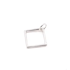 Polished S925 sterling silver square geometric charm pendant for DIY handmade jewelry
