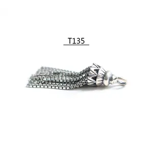 Detailed macro view of S925 sterling silver tassel pendant with vintage carved cap