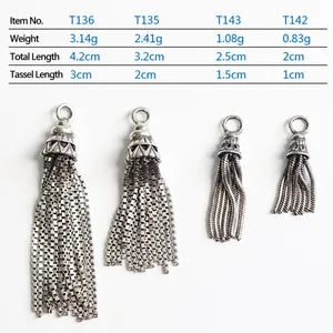 Retro S925 sterling silver tassel pendant charms for DIY jewelry making in four sizes