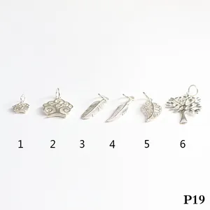 Assortimento di ciondoli in argento S925 con motivi di albero, piuma e foglia per DIY