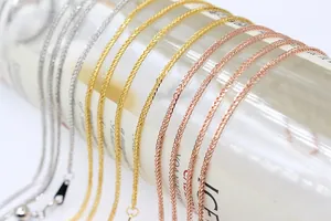 Detail of adjustable S925 silver Chopin chains in silver, gold, and rose gold finishes