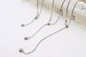Detailed view of S925 sterling silver Chopin chains with heart pendants and adjustable beads