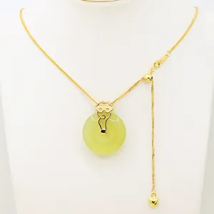 S925 sterling silver cloud pendant clasp with adjustable gold necklace and green jade