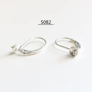 S925 sterling silver leverback earring hooks with pearl cups for DIY jewelry making
