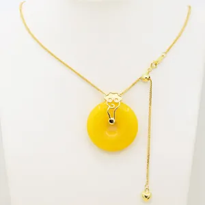 Elegant gold S925 silver auspicious cloud clasp necklace with yellow agate donut pendant