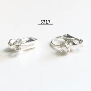 S925 sterling silver clip-on earring converter with pearl tray for DIY jewelry making