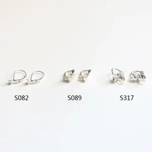 Macro view of S925 sterling silver earring hooks and trays for pearl DIY jewelry making