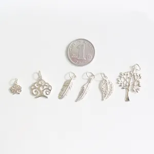 Ciondolo in Argento Sterling 925 Albero della Vita Piuma Foglia Solo Pendente per Creazione Gioielli Collana Bracciale Donna