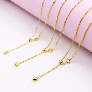 Three adjustable S925 sterling silver gold plated necklaces with heart charms and sliding beads