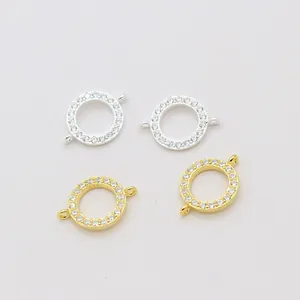 Pendentifs double cercle en argent S925 avec zircons micro-pave pour création de bijoux