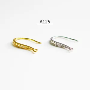 S925 sterling silver earring hooks with micro-pave cubic zirconia and closed loops