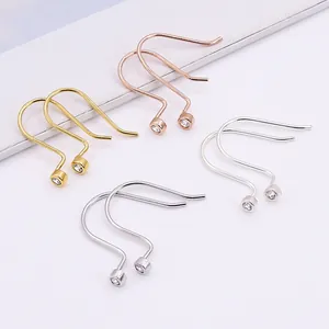 Crochets d'oreilles S925 en argent avec zircone en couleurs or, argent et or rose pour DIY