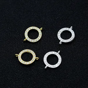 Connecteur Pendentif Rond Double Boucle Argent Sterling 925 Avec Zirconium Micro Pavé Pour Création DIY Bijoux