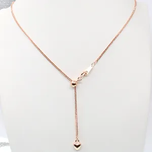 Adjustable S925 sterling silver Y-necklace with heart pendant and slider bead