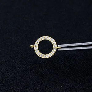 Pendentif double anneau en argent S925 doré avec zircones micro-pavées pour bijoux DIY