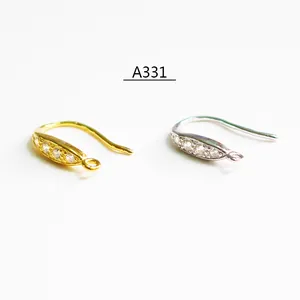 S925 sterling silver ear hooks with cubic zirconia for DIY jewelry making