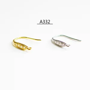 Detail of S925 sterling silver earring hooks with cubic zirconia inlay for DIY jewelry