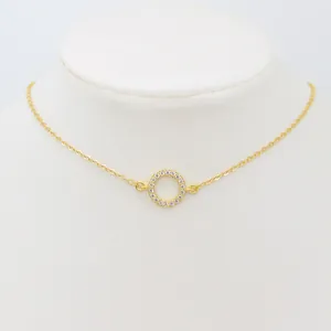Collier en argent S925 avec pendentif double cercle et pierres de zircon cubique