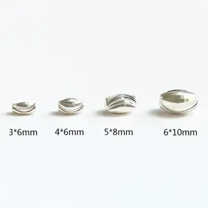 Perle d'oliva in argento sterling S925 in quattro dimensioni per gioielli fai da te