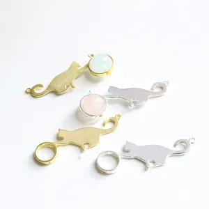 Ciondolo Fai da Te in Argento Sterling 925 a Forma di Gatto Cornice per Perline in Metallo Spazzolato per Collana Bracciale Gioielli Artigianali