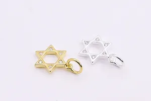 Macro view of S925 sterling silver hexagram pendants with micro-set zircon stones