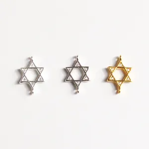 Pendentif Hexagramme en Argent Sterling 925 Étoile de David Connecteur Double Boucle Micro Pavé Zircone pour Création de Bijoux DIY
