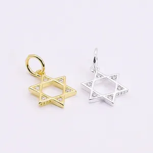 S925 sterling silver hexagram star pendants with cubic zirconia for DIY jewelry making