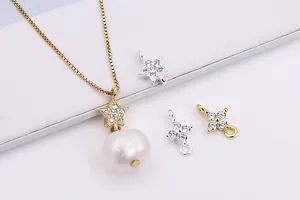 Detailed view of S925 silver star pendants and pearl necklace accessory with zircon stones