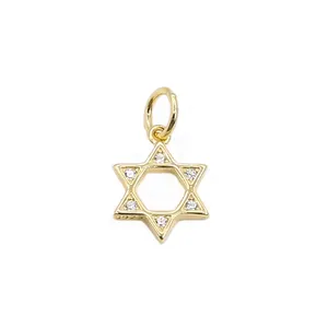 Micro-pave S925 sterling silver gold plated hexagram star pendant with zircon stones