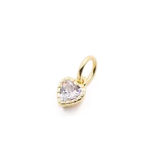 S925 silver mini heart pendant with gold plating and clear zircon stone in center
