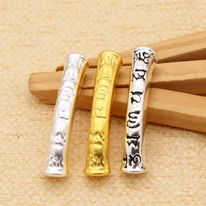 925 Sterlingsilber Sechs-Wort-Mantra Gebogene Röhrenperlen 3D-Hartsilber Buddhistisches Relief-Abstandshalter Für DIY Schmuckherstellung Armband