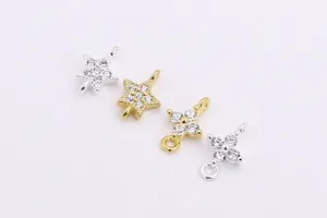 Detail of S925 silver star and cross connectors with zircon for DIY jewelry making