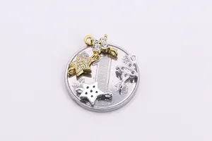 S925 sterling silver cross and star charms with cubic zirconia for DIY jewelry