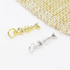Pendentif Arête de Poisson en Argent Sterling S925 Accessoires de Fabrication de Bijoux DIY Breloques Plaqué Or Argent pour Collier Bracelet