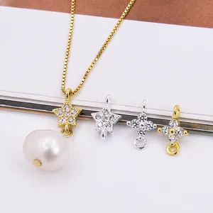 925 Sterling Silver Zirconia Star Cross Pendant Charms Gold Silver Plated DIY Jewelry Making Accessories Connector For Women