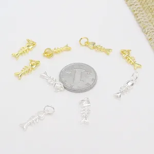 Pendentifs arêtes de poisson en argent S925 pour bijoux DIY en finitions or et argent