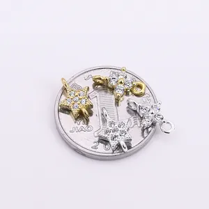 S925 sterling silver star and flower charms with cubic zirconia for DIY jewelry making