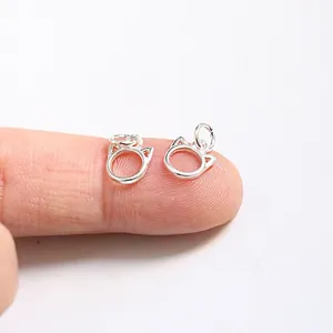 Miniature S925 sterling silver cat head charms for DIY handmade bracelet jewelry