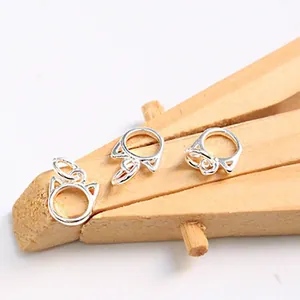 Three minimalist S925 sterling silver cat head charms for DIY jewelry making